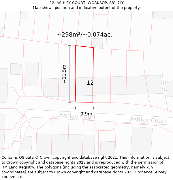 12, ASHLEY COURT, WORKSOP, S81 7LY: Plot and title map