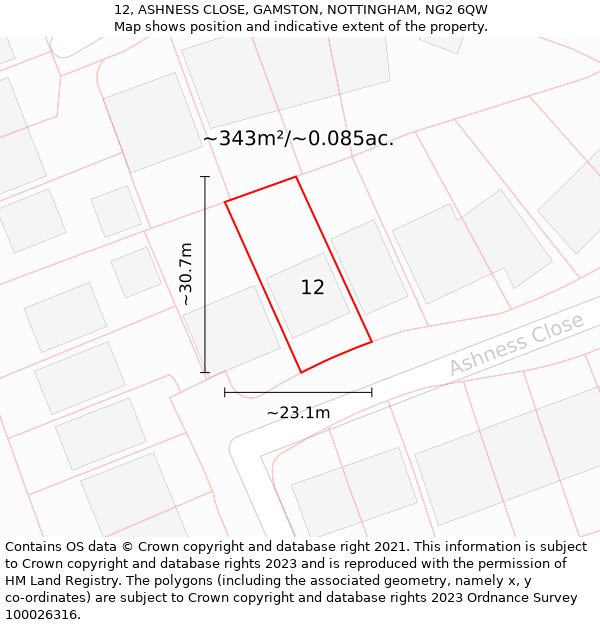 12, ASHNESS CLOSE, GAMSTON, NOTTINGHAM, NG2 6QW: Plot and title map