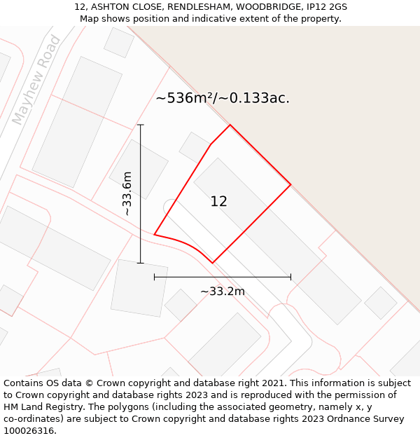 12, ASHTON CLOSE, RENDLESHAM, WOODBRIDGE, IP12 2GS: Plot and title map