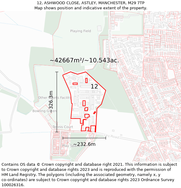 12, ASHWOOD CLOSE, ASTLEY, MANCHESTER, M29 7TP: Plot and title map