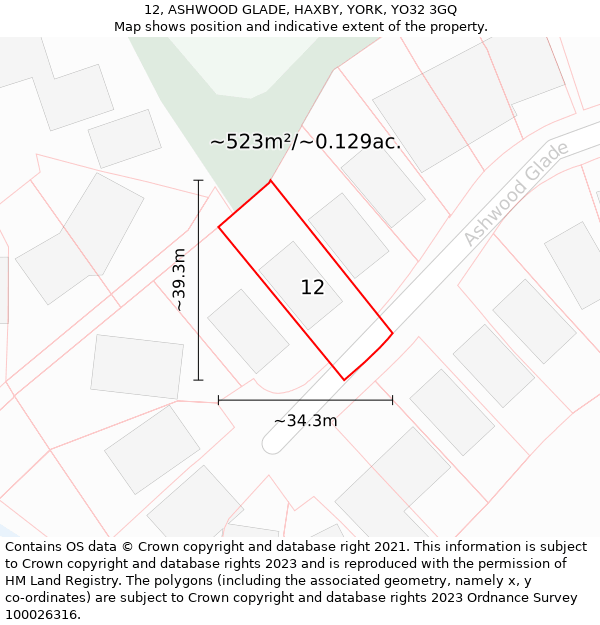 12, ASHWOOD GLADE, HAXBY, YORK, YO32 3GQ: Plot and title map