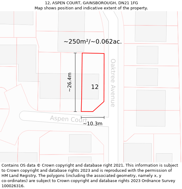 12, ASPEN COURT, GAINSBOROUGH, DN21 1FG: Plot and title map