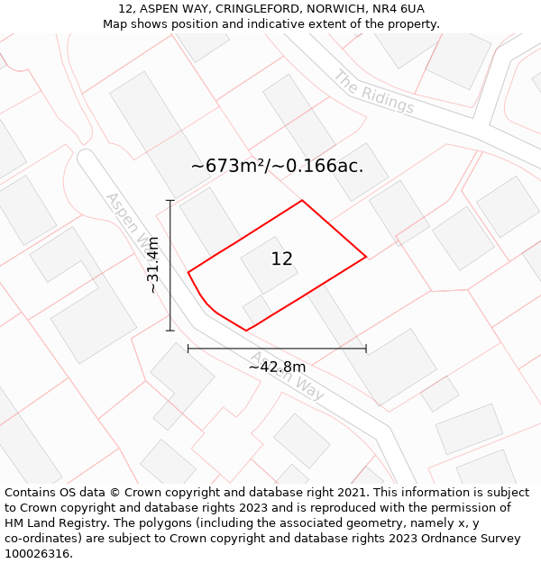 12, ASPEN WAY, CRINGLEFORD, NORWICH, NR4 6UA: Plot and title map
