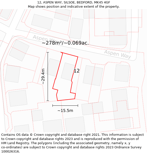 12, ASPEN WAY, SILSOE, BEDFORD, MK45 4GF: Plot and title map