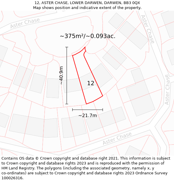 12, ASTER CHASE, LOWER DARWEN, DARWEN, BB3 0QX: Plot and title map