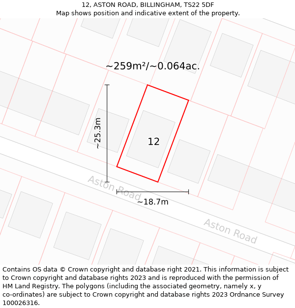 12, ASTON ROAD, BILLINGHAM, TS22 5DF: Plot and title map