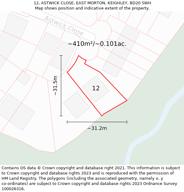 12, ASTWICK CLOSE, EAST MORTON, KEIGHLEY, BD20 5WH: Plot and title map