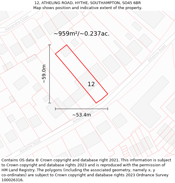 12, ATHELING ROAD, HYTHE, SOUTHAMPTON, SO45 6BR: Plot and title map