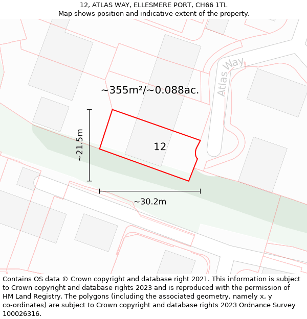 12, ATLAS WAY, ELLESMERE PORT, CH66 1TL: Plot and title map