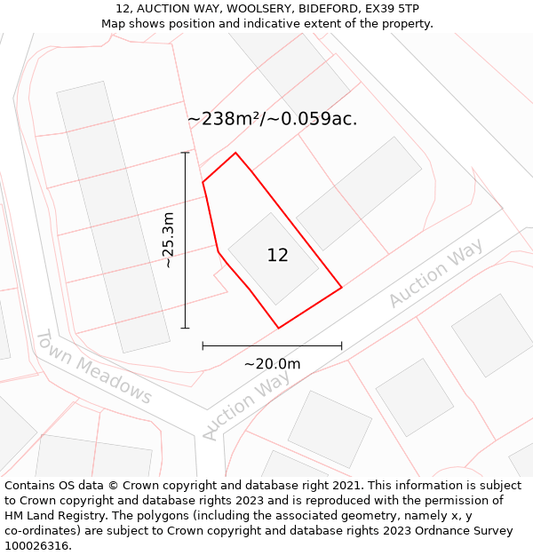 12, AUCTION WAY, WOOLSERY, BIDEFORD, EX39 5TP: Plot and title map