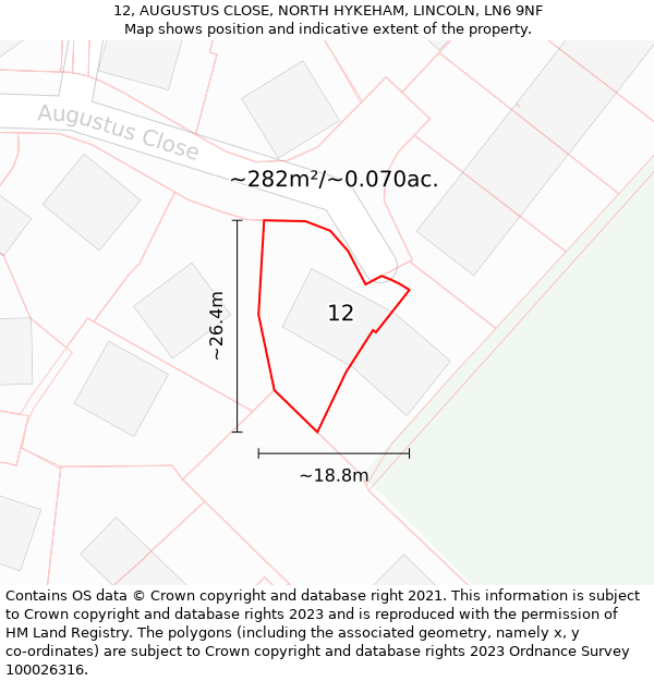 12, AUGUSTUS CLOSE, NORTH HYKEHAM, LINCOLN, LN6 9NF: Plot and title map