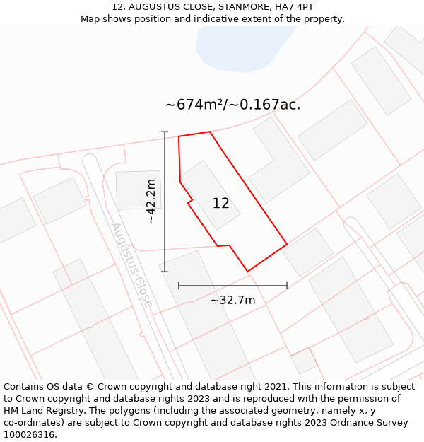 12, AUGUSTUS CLOSE, STANMORE, HA7 4PT: Plot and title map