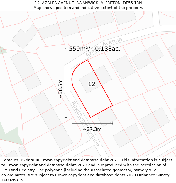 12, AZALEA AVENUE, SWANWICK, ALFRETON, DE55 1RN: Plot and title map