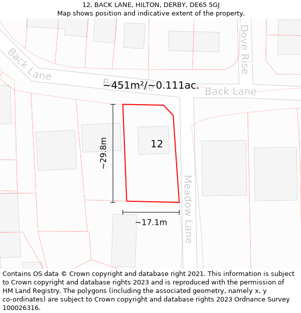 12, BACK LANE, HILTON, DERBY, DE65 5GJ: Plot and title map