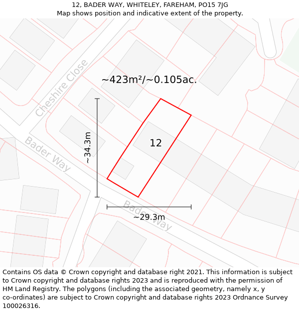 12, BADER WAY, WHITELEY, FAREHAM, PO15 7JG: Plot and title map