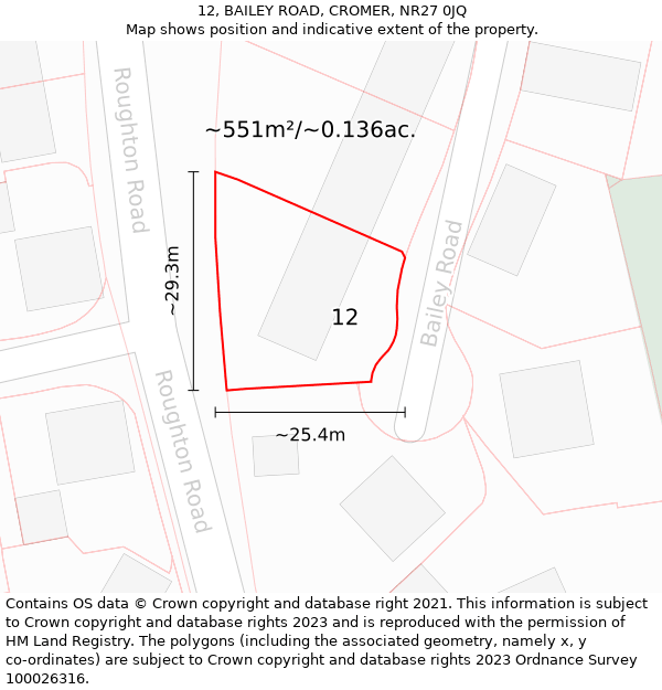 12, BAILEY ROAD, CROMER, NR27 0JQ: Plot and title map