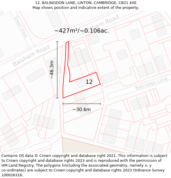 12, BALINGDON LANE, LINTON, CAMBRIDGE, CB21 4XE: Plot and title map