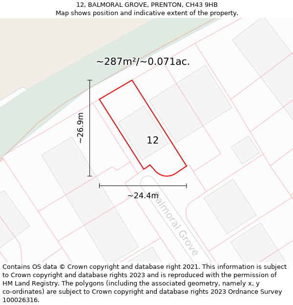 12, BALMORAL GROVE, PRENTON, CH43 9HB: Plot and title map