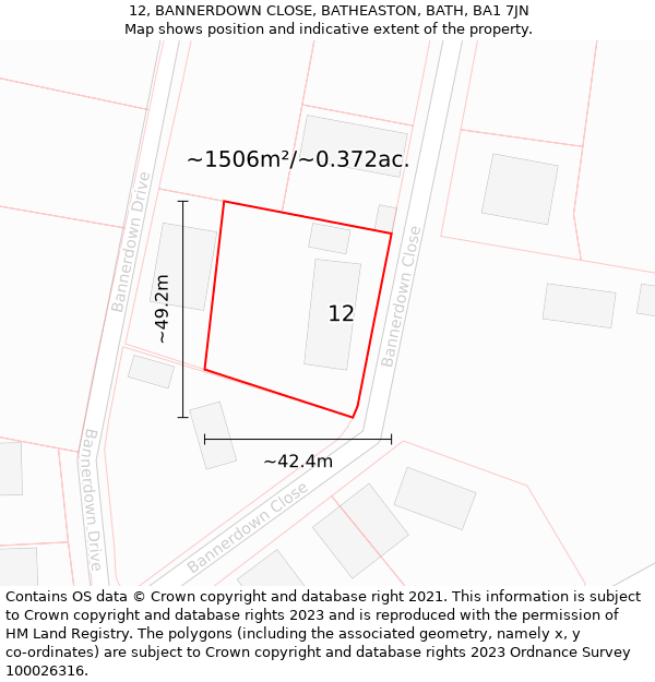 12, BANNERDOWN CLOSE, BATHEASTON, BATH, BA1 7JN: Plot and title map