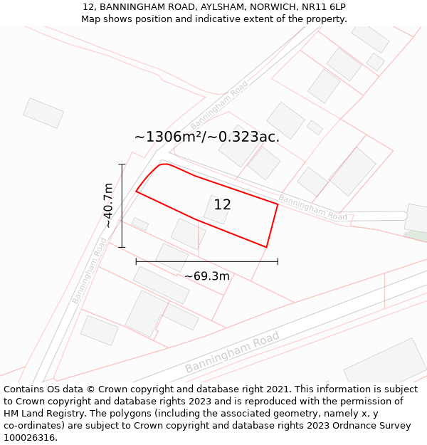 12, BANNINGHAM ROAD, AYLSHAM, NORWICH, NR11 6LP: Plot and title map