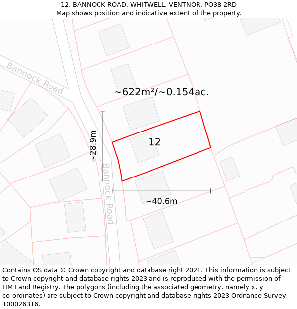 12, BANNOCK ROAD, WHITWELL, VENTNOR, PO38 2RD: Plot and title map