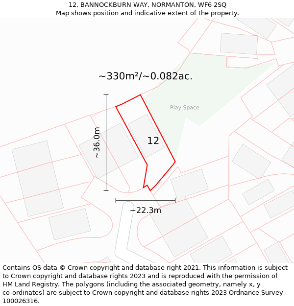 12, BANNOCKBURN WAY, NORMANTON, WF6 2SQ: Plot and title map