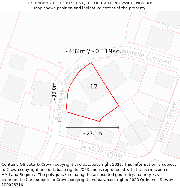 12, BARBASTELLE CRESCENT, HETHERSETT, NORWICH, NR9 3FR: Plot and title map