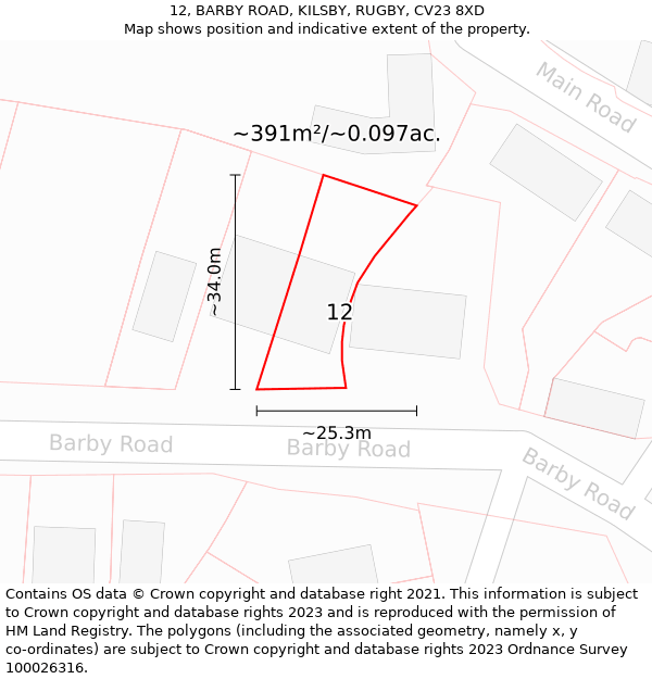 12, BARBY ROAD, KILSBY, RUGBY, CV23 8XD: Plot and title map