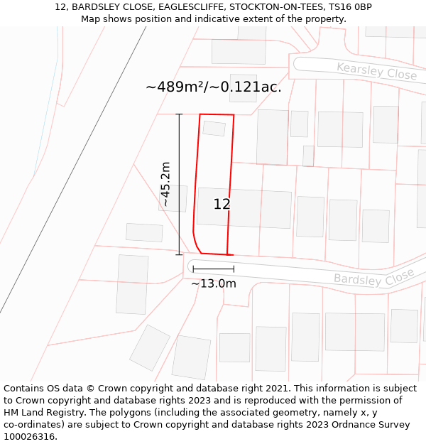 12, BARDSLEY CLOSE, EAGLESCLIFFE, STOCKTON-ON-TEES, TS16 0BP: Plot and title map