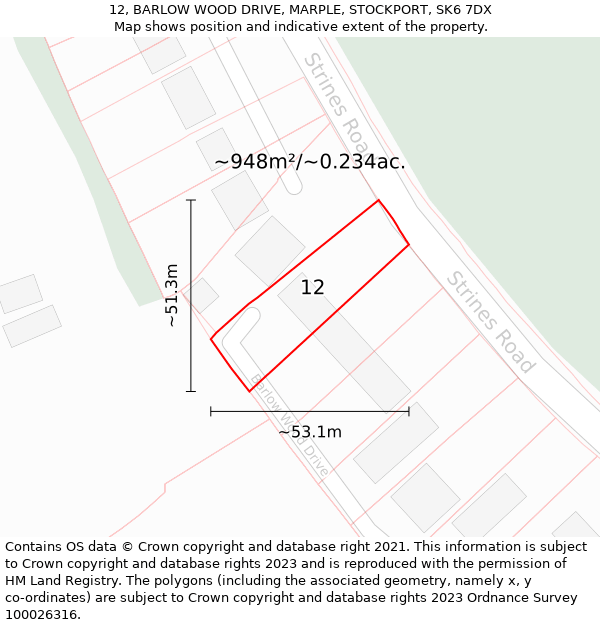 12, BARLOW WOOD DRIVE, MARPLE, STOCKPORT, SK6 7DX: Plot and title map