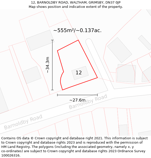 12, BARNOLDBY ROAD, WALTHAM, GRIMSBY, DN37 0JP: Plot and title map