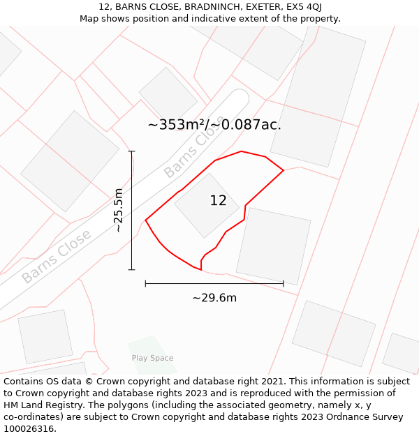 12, BARNS CLOSE, BRADNINCH, EXETER, EX5 4QJ: Plot and title map