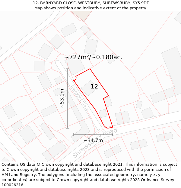 12, BARNYARD CLOSE, WESTBURY, SHREWSBURY, SY5 9DF: Plot and title map