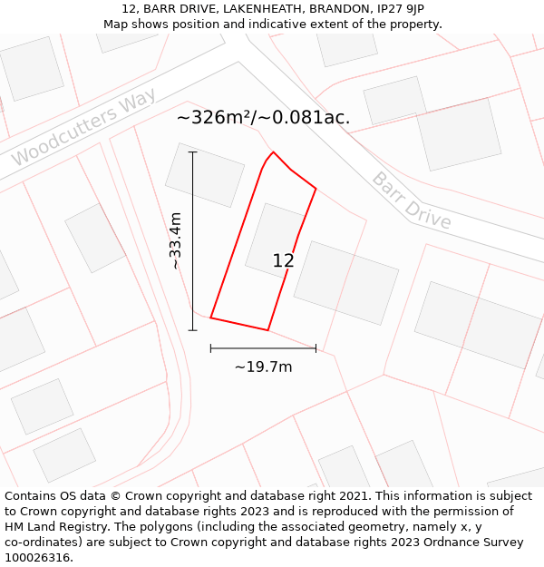 12, BARR DRIVE, LAKENHEATH, BRANDON, IP27 9JP: Plot and title map