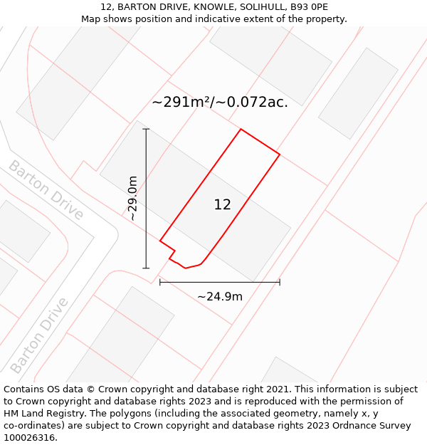 12, BARTON DRIVE, KNOWLE, SOLIHULL, B93 0PE: Plot and title map