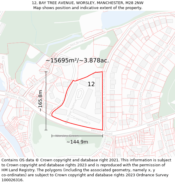 12, BAY TREE AVENUE, WORSLEY, MANCHESTER, M28 2NW: Plot and title map