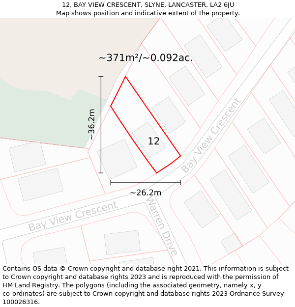 12, BAY VIEW CRESCENT, SLYNE, LANCASTER, LA2 6JU: Plot and title map