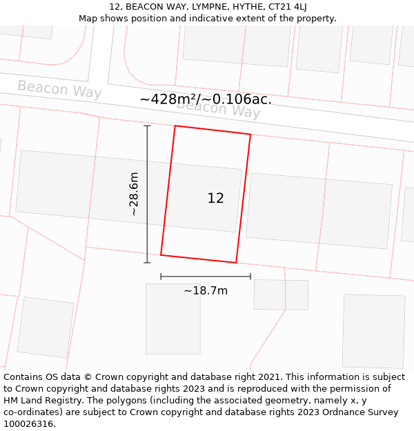 12, BEACON WAY, LYMPNE, HYTHE, CT21 4LJ: Plot and title map