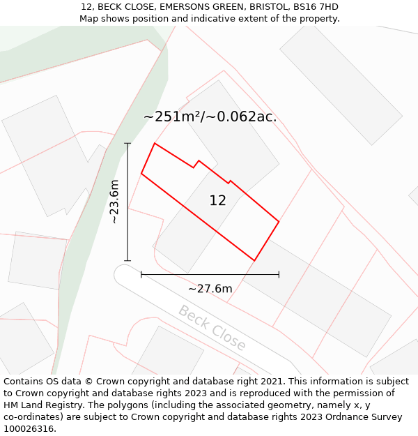 12, BECK CLOSE, EMERSONS GREEN, BRISTOL, BS16 7HD: Plot and title map