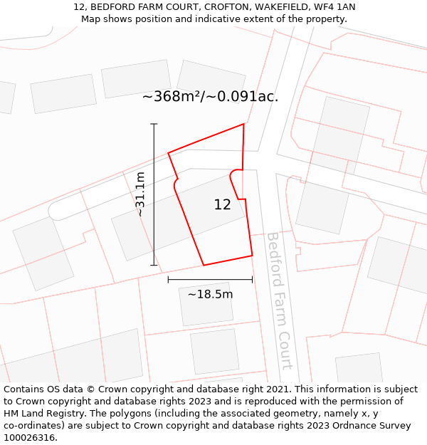 12, BEDFORD FARM COURT, CROFTON, WAKEFIELD, WF4 1AN: Plot and title map