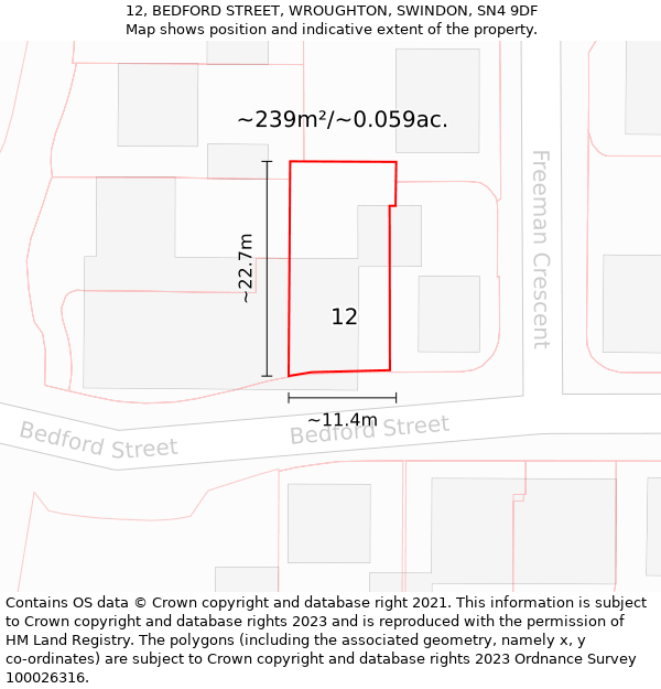 12, BEDFORD STREET, WROUGHTON, SWINDON, SN4 9DF: Plot and title map