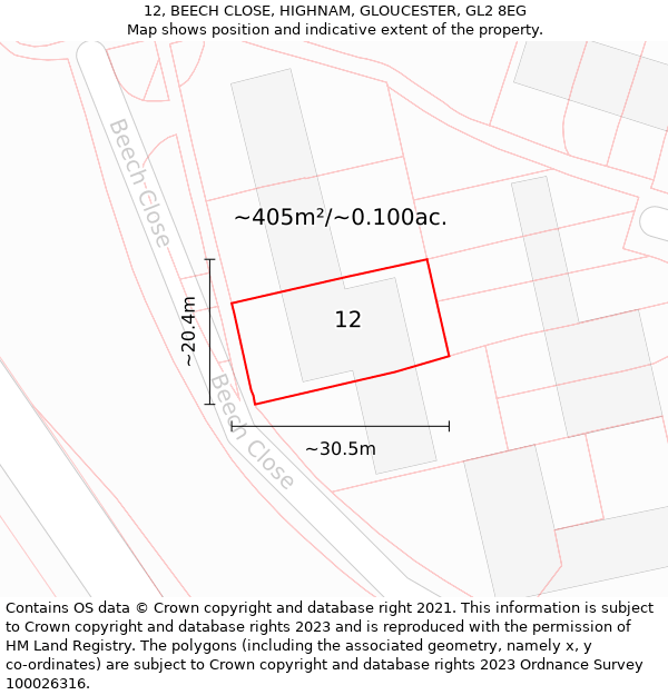 12, BEECH CLOSE, HIGHNAM, GLOUCESTER, GL2 8EG: Plot and title map