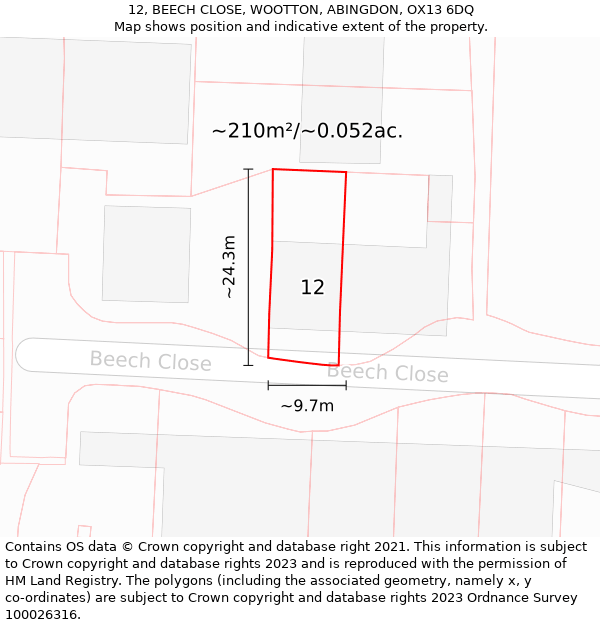 12, BEECH CLOSE, WOOTTON, ABINGDON, OX13 6DQ: Plot and title map