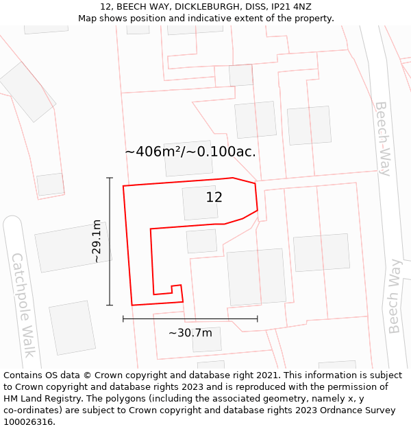 12, BEECH WAY, DICKLEBURGH, DISS, IP21 4NZ: Plot and title map