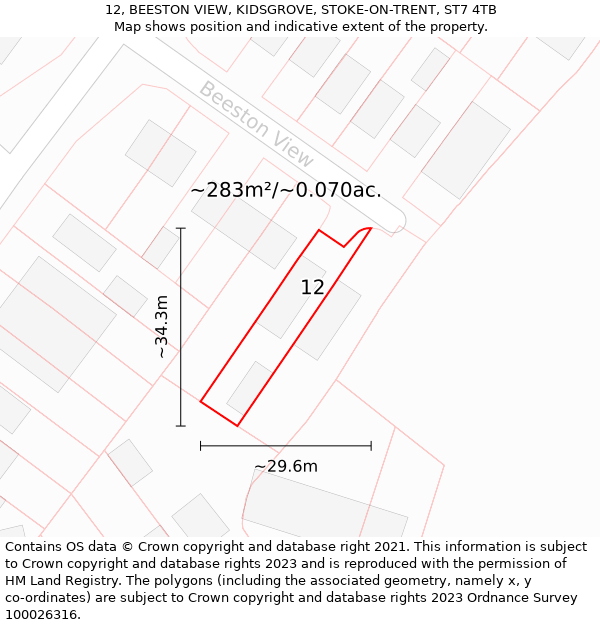 12, BEESTON VIEW, KIDSGROVE, STOKE-ON-TRENT, ST7 4TB: Plot and title map