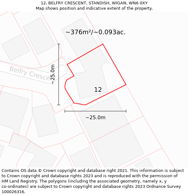 12, BELFRY CRESCENT, STANDISH, WIGAN, WN6 0XY: Plot and title map