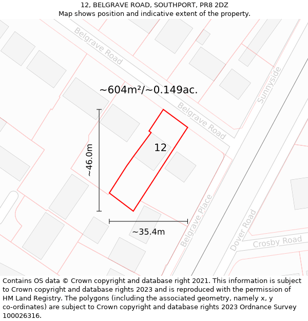 12, BELGRAVE ROAD, SOUTHPORT, PR8 2DZ: Plot and title map