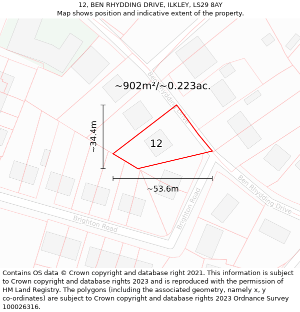 12, BEN RHYDDING DRIVE, ILKLEY, LS29 8AY: Plot and title map