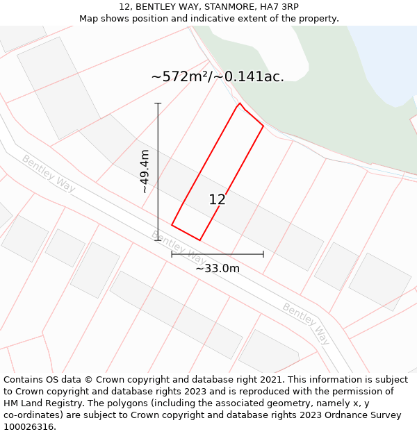 12, BENTLEY WAY, STANMORE, HA7 3RP: Plot and title map