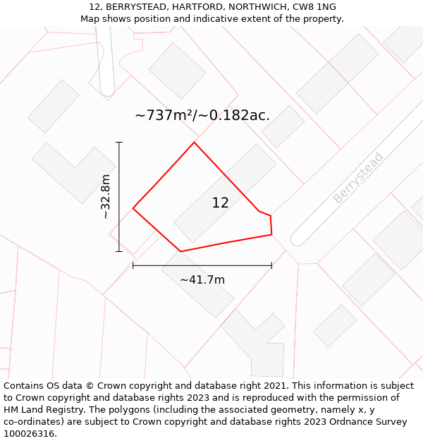 12, BERRYSTEAD, HARTFORD, NORTHWICH, CW8 1NG: Plot and title map